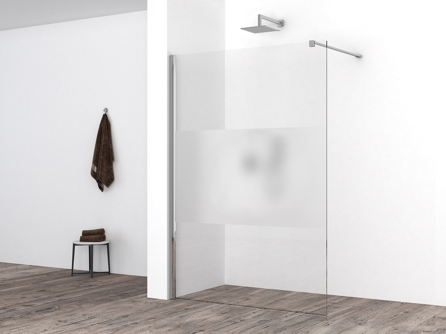 Comfort inloopdouche 1600 x 2000 x 8 mm nano helder glas met melkglas middenband/chroom
