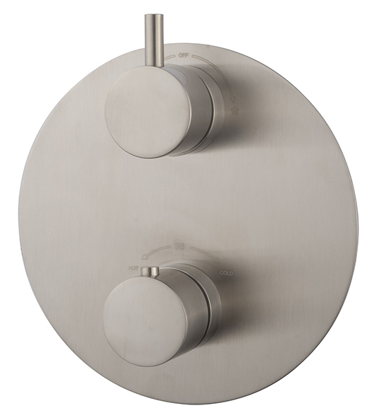 Caral afbouwdeel rond inbouwthermostaat 2 weg geborsteld staal PVD