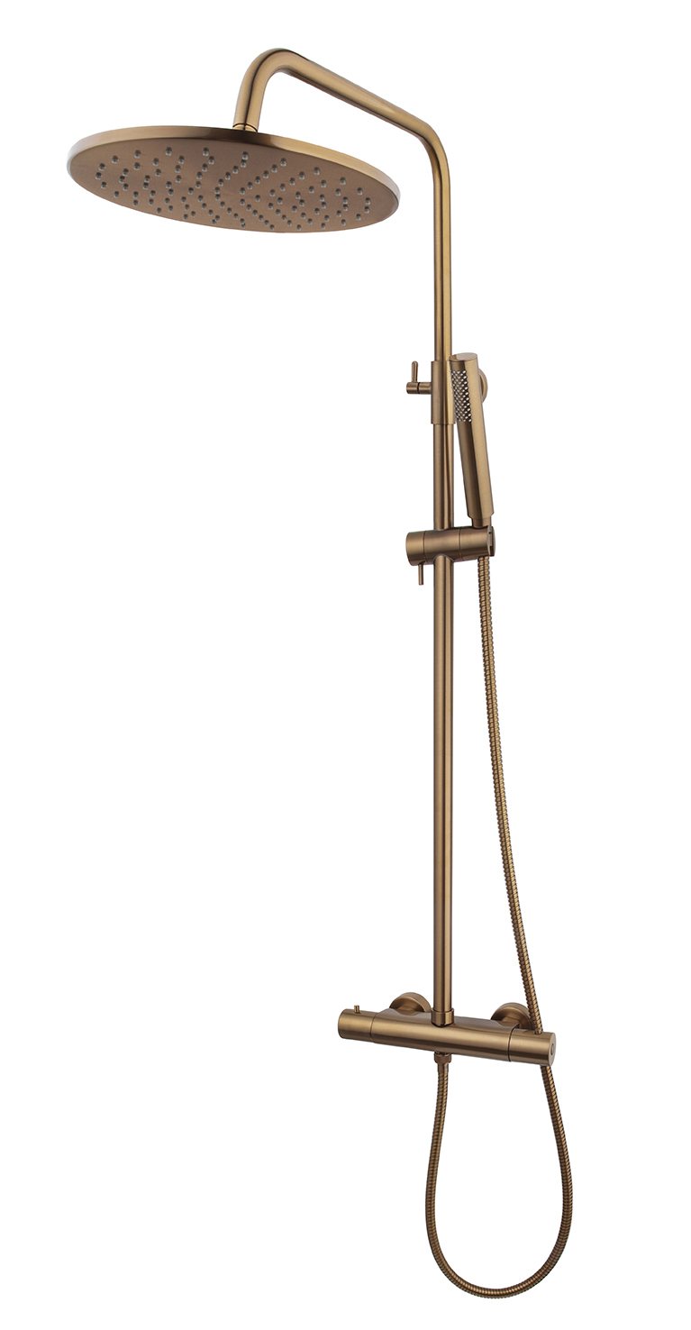 Caral thermostatische regendoucheset opbouw geborsteld brons koper PVD