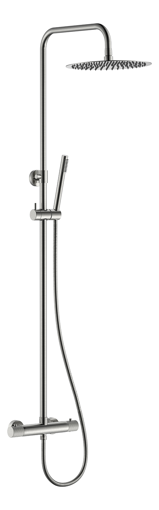 Ribbd thermostatische regendoucheset opbouw geborsteld staal PVD