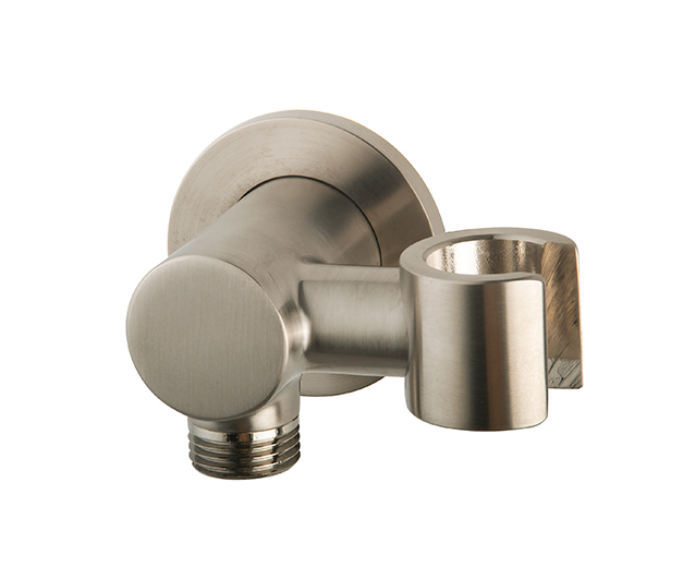 UniMatch wandaansluitbocht met kantelbare handdouchehouder rond 1/2" geborsteld staal PVD