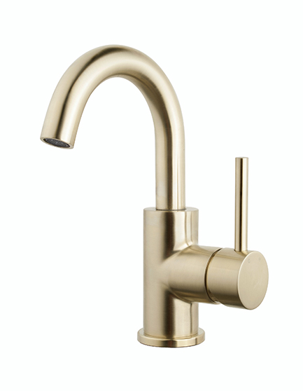 Caral wastafelkraan met draaibare uitloop geborsteld messing PVD