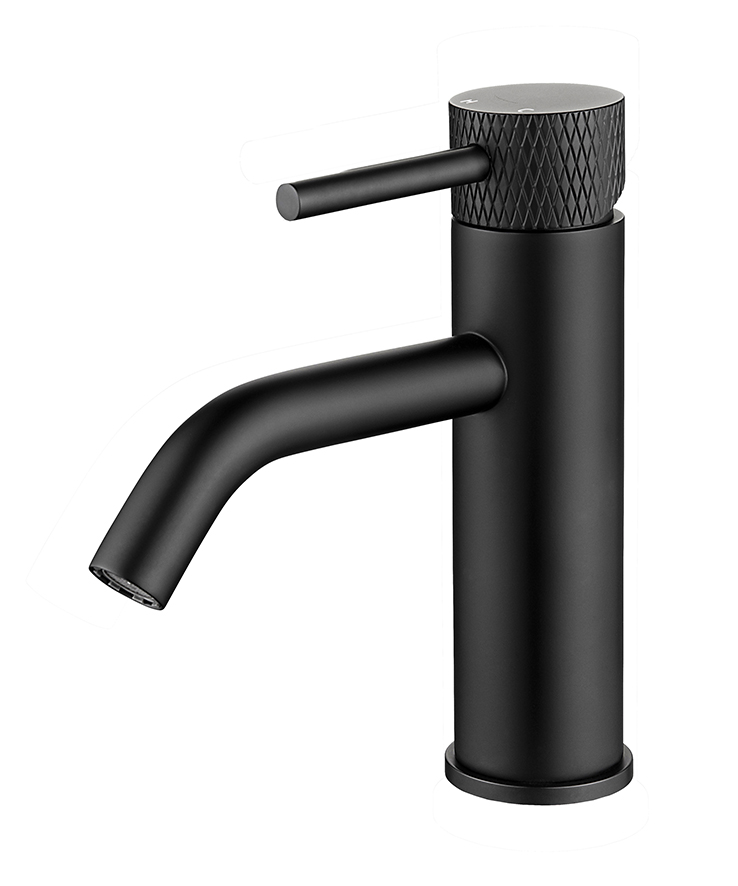 Ribbd wastafelkraan met coldstart mat zwart