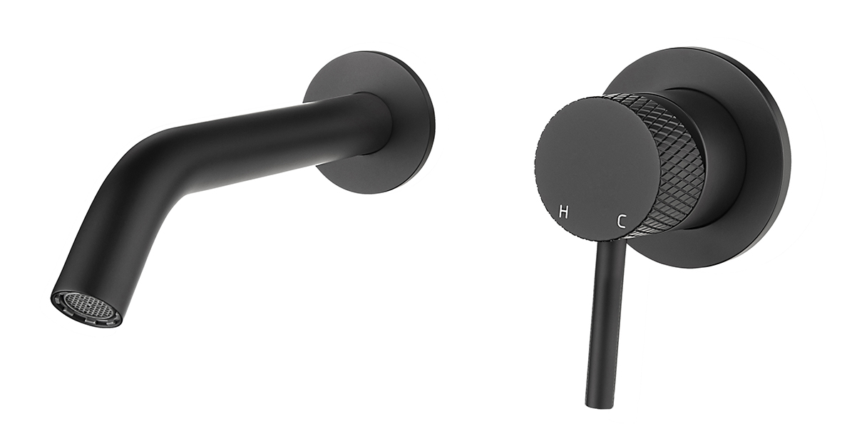 Ribbd eenhendel wastafelkraan met coldstart inbouw compleet mat zwart