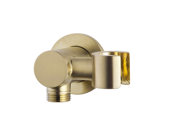 UniMatch wandaansluitbocht met kantelbare handdouchehouder rond 1/2" geborsteld messing PVD