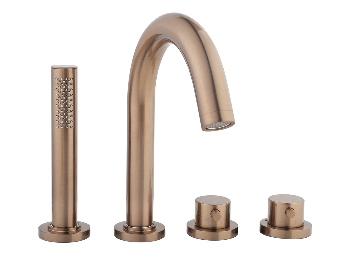 Caral afbouwdeel badrandthermostaat 4-gats geborsteld brons koper PVD