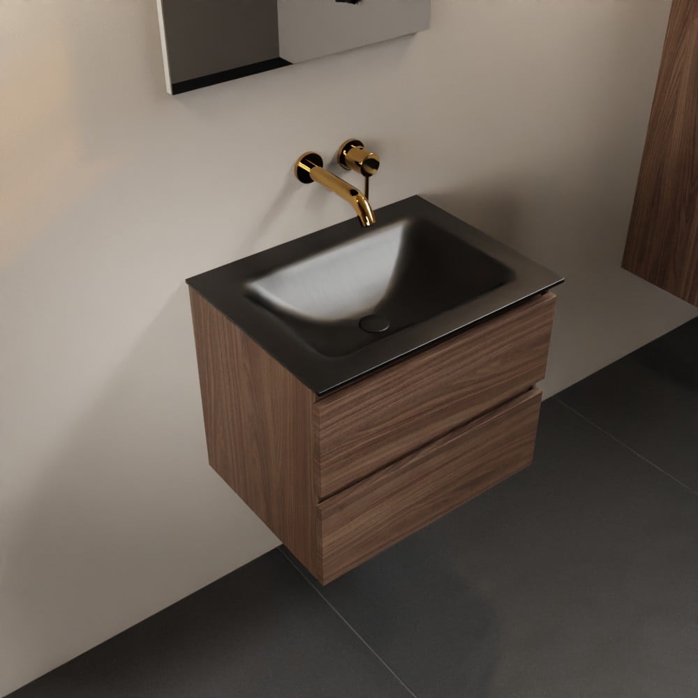 MONDIAZ AIVY 60cm badmeubel Mocha, wastafel Urban solid surface midden zonder kraangat met spiegel