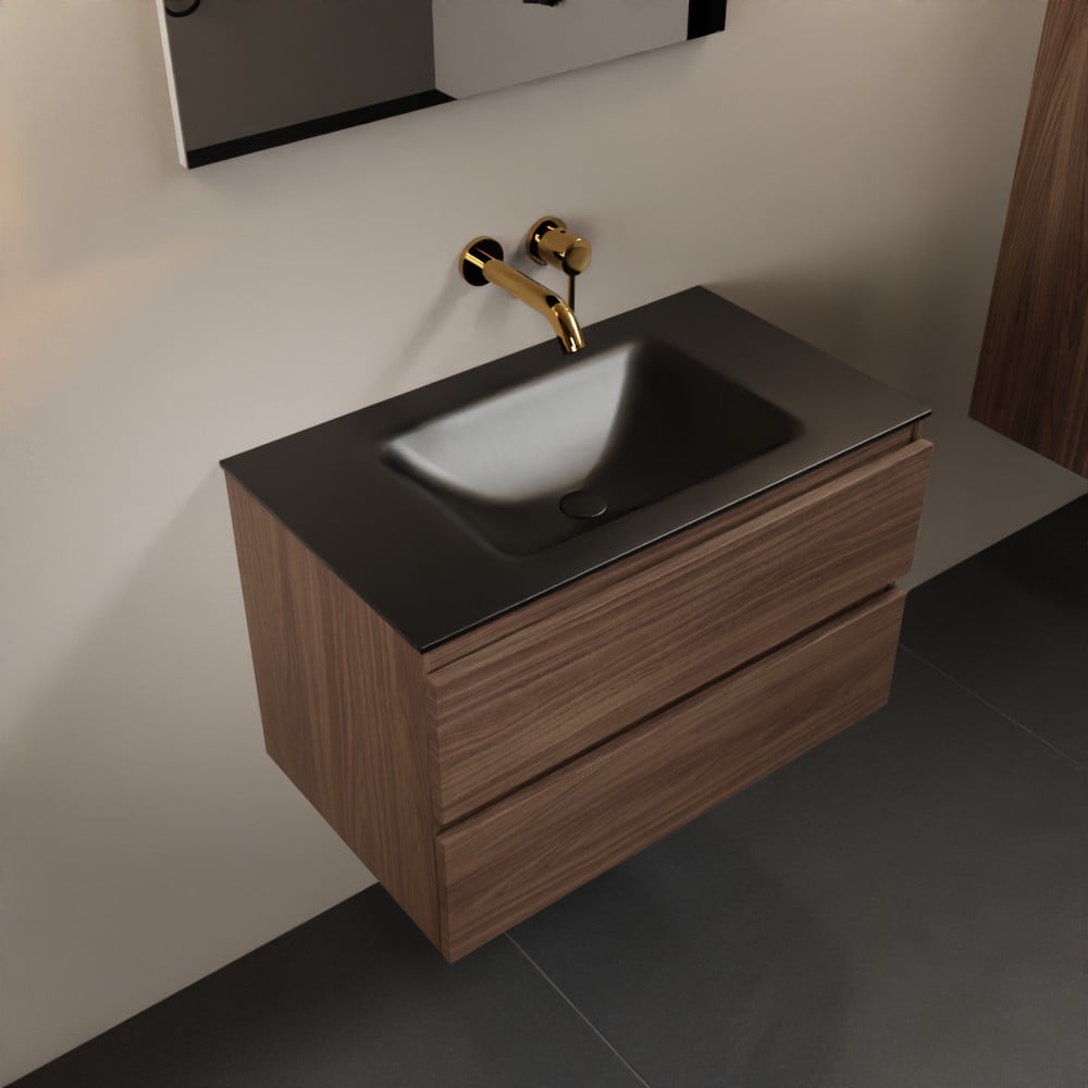 MONDIAZ AIVY 80cm badmeubel Mocha, wastafel Urban solid surface midden zonder kraangat met spiegel