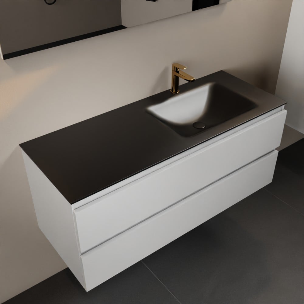 MONDIAZ AIVY 120cm badmeubel Talc, wastafel Urban solid surface rechts 1 kraangat