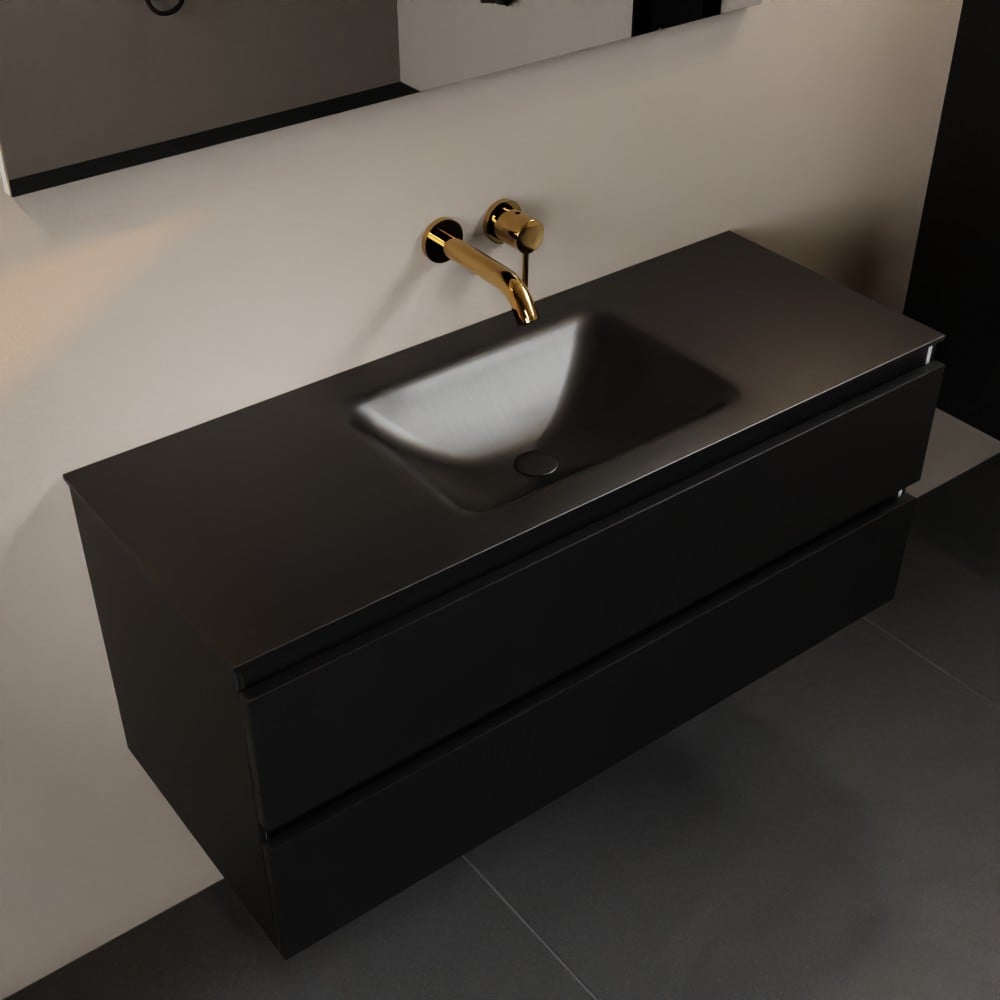 MONDIAZ AIVY 120cm badmeubel Urban, wastafel Urban solid surface midden zonder kraangat met spiegel