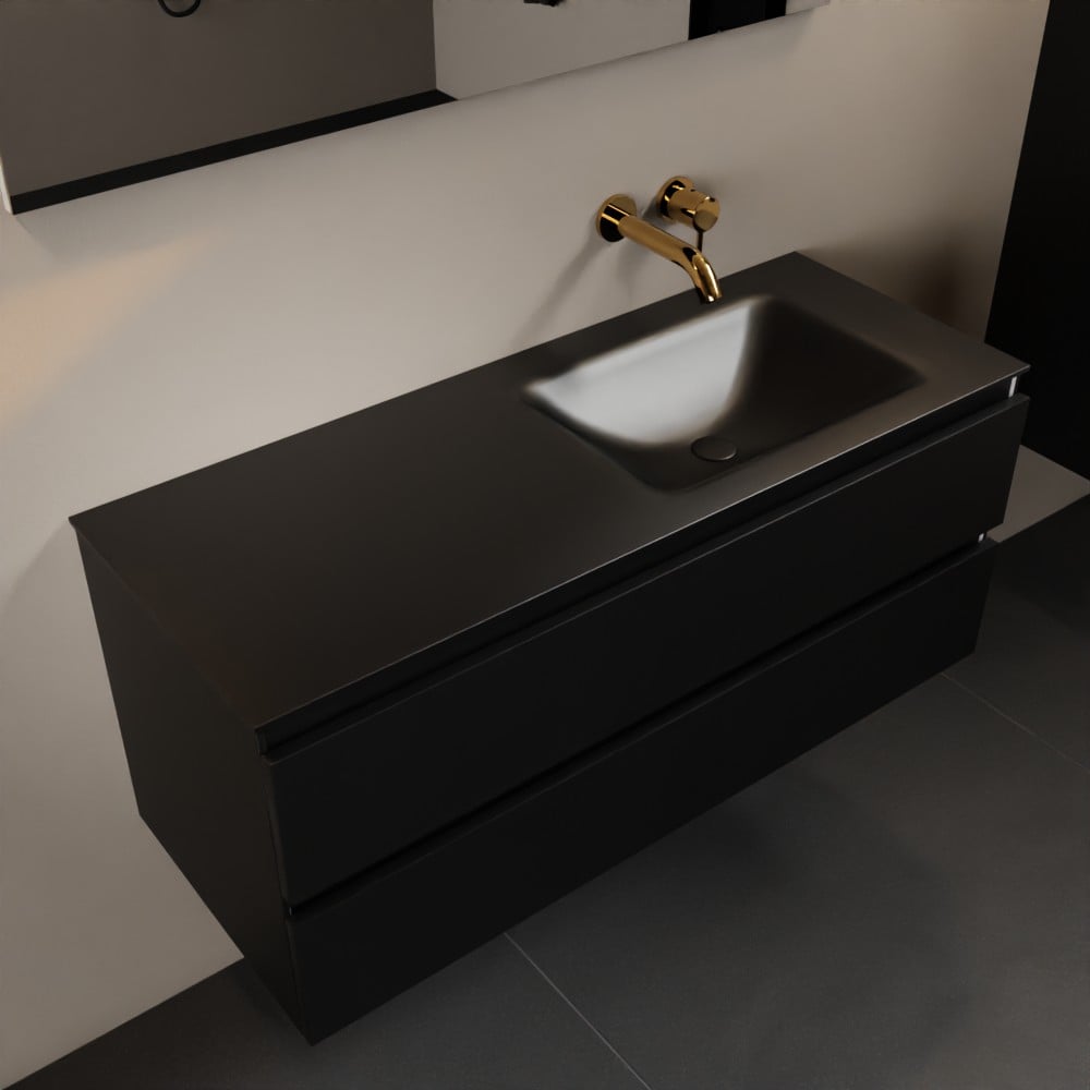 MONDIAZ AIVY 120cm badmeubel Urban, wastafel Urban solid surface rechts zonder kraangat met spiegel