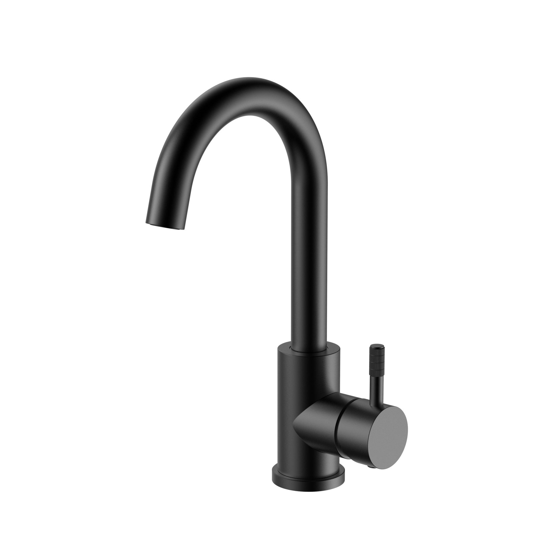 STRIA WASTAFELMENGKRAAN - GEBOGEN UITLOOP - DRAAIBAAR - COLD START - HENDEL MET VERFIJNDE RIBBELSTRUCTUUR - ZONDER AFVOERPLUG - MAT ZWART (PVD)