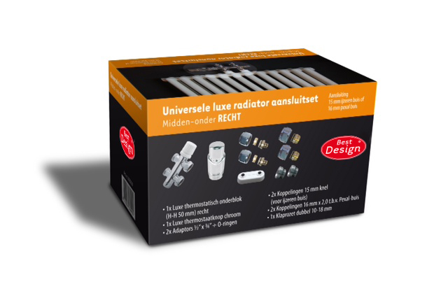 BD - Luxe radiator-aansluitset Midden onder Recht universeel (DS-ORANJE)
