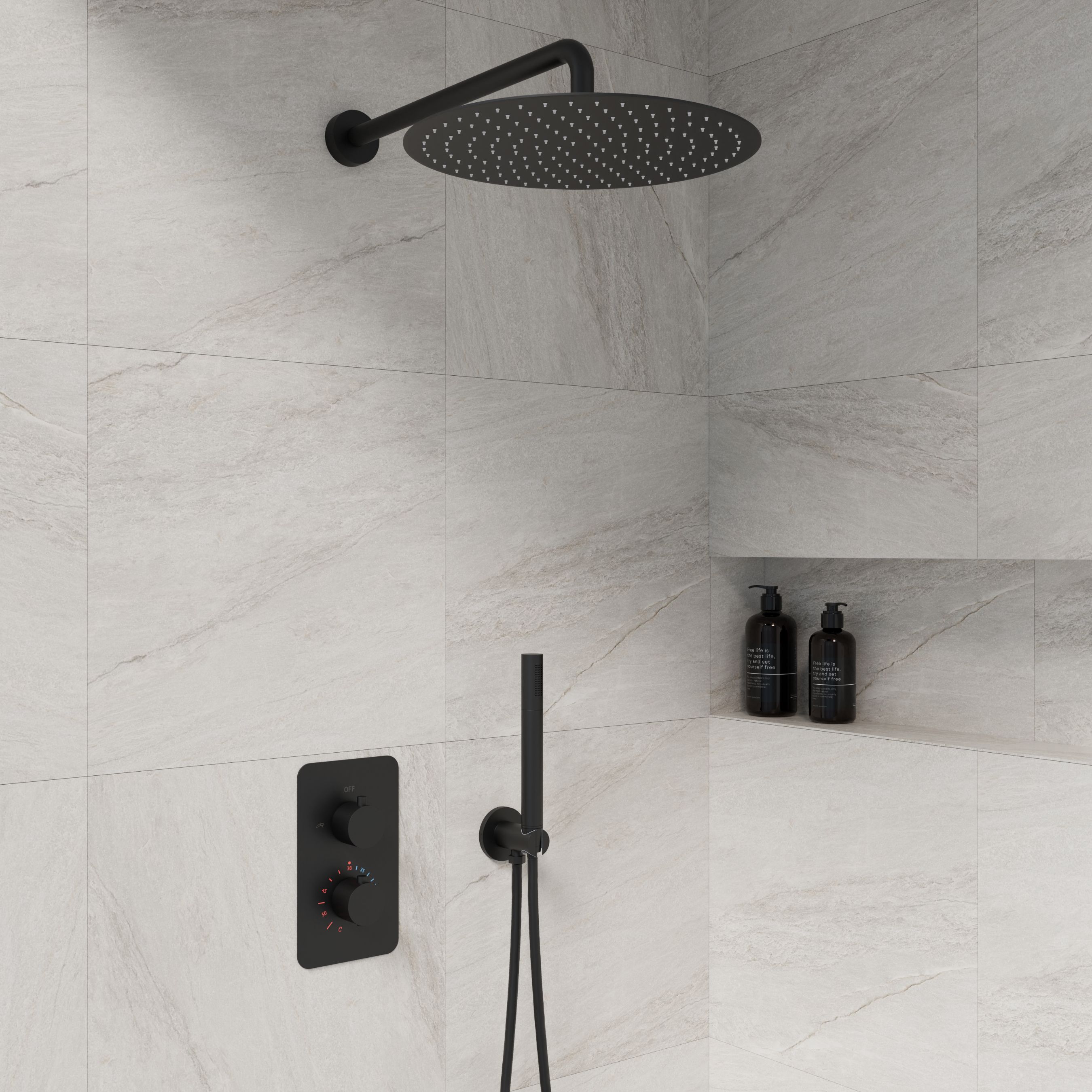 BD - One-Pack inbouw-regendoucheset Lacora-Nero M-300 Mat-zwart