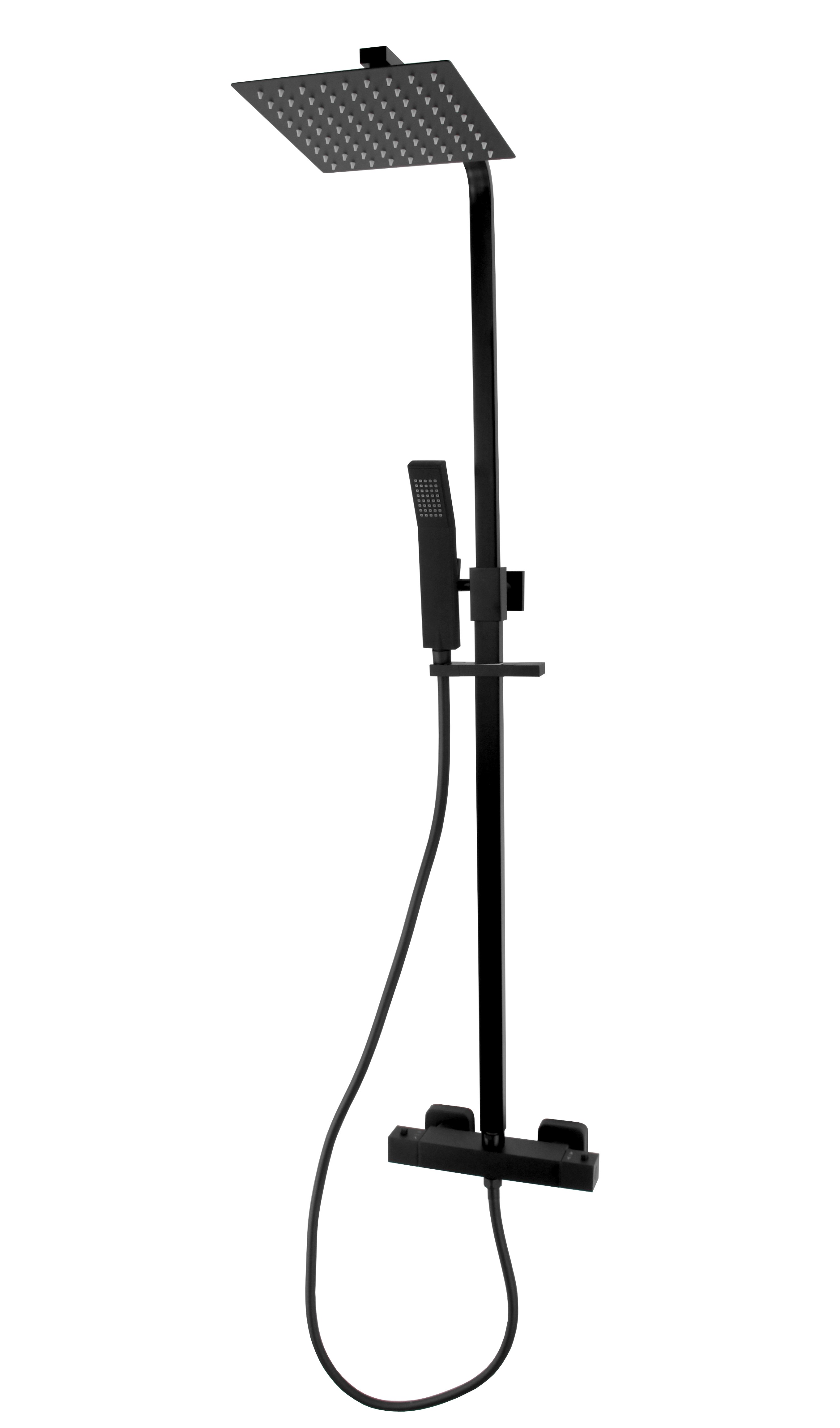 BD - Black-York-200 vierkante thermostatische regendouche-opbouwset Nero mat-zwart