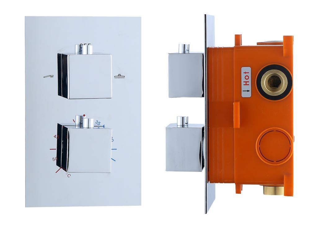 BD - Piazza inbouwthermostaat & Inb.box 2 weg 1/2 vierkante knoppen