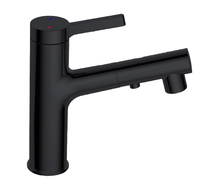 BD - Asproli-Black wastafelmengkraan met uittrekbare sproeiuitloop Nero mat-zwart