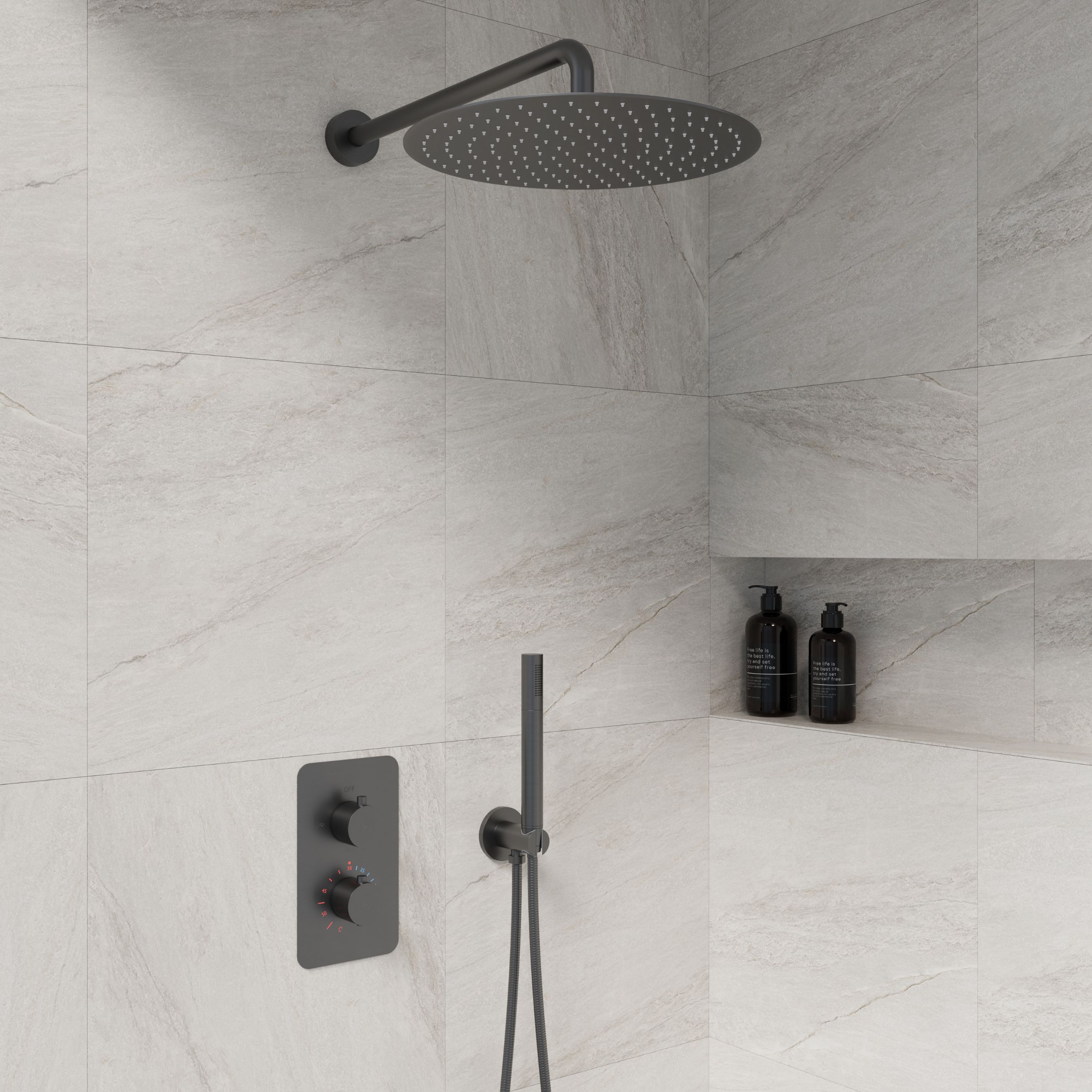 BD - One-Pack inbouw-regendoucheset Moya-M-300 gunmetal