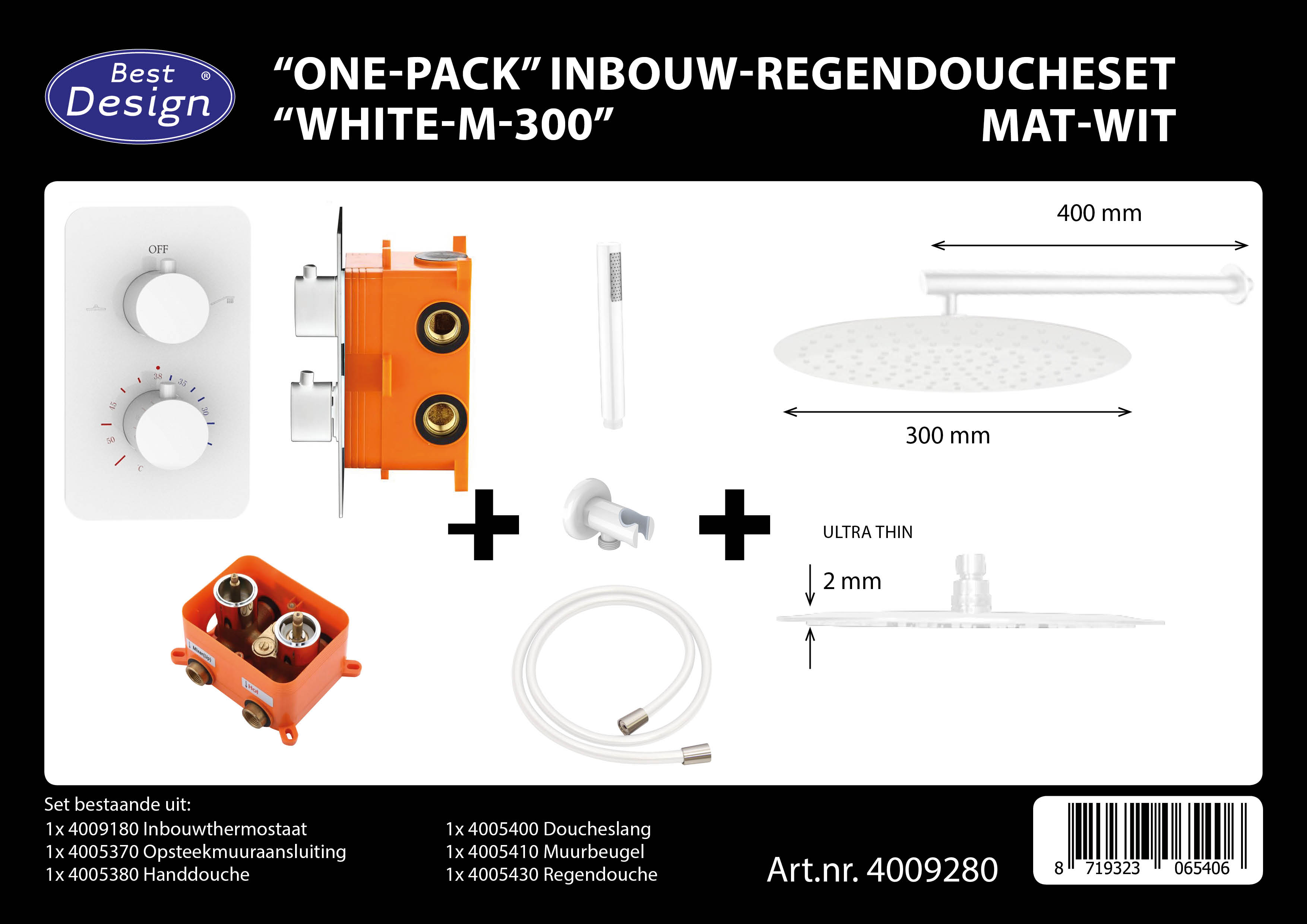 BD - One-Pack inbouw-regendoucheset White-M-300