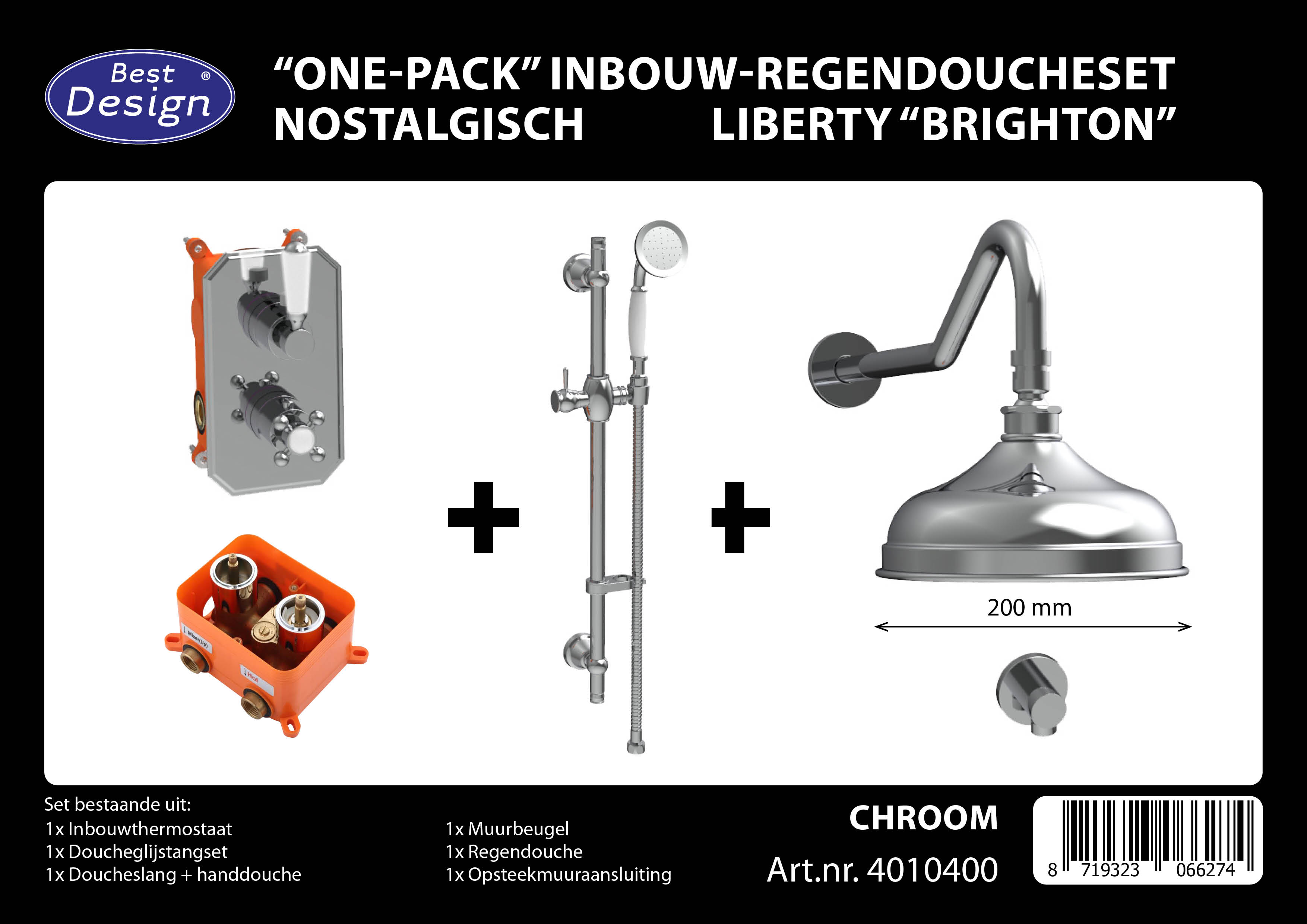 BD - One-Pack Liberty Brighton nostalgische thermostatische inbouw-regendoucheset