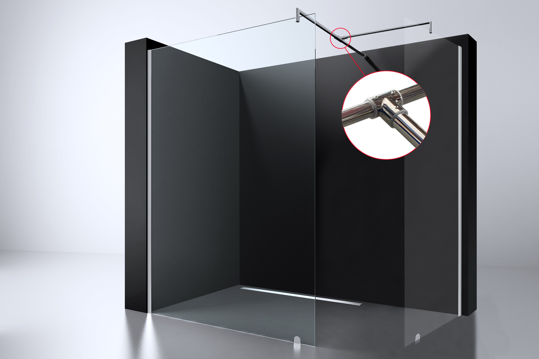 BD - Chroom T-verbindingsstuk tbv: muurstang Erico inloopdouche