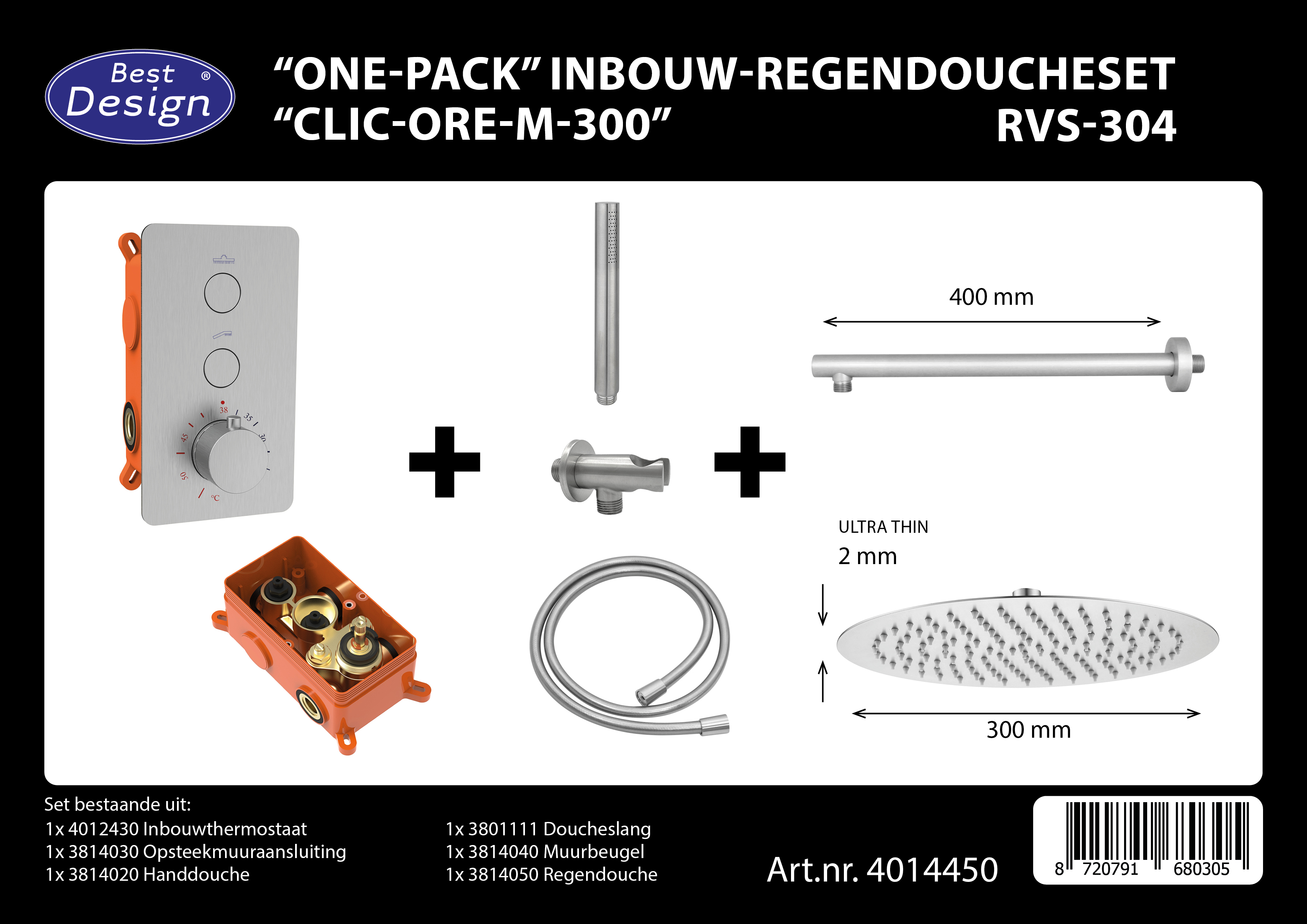 BD - One-Pack inbouw-regendoucheset Clic-Ore-M-300