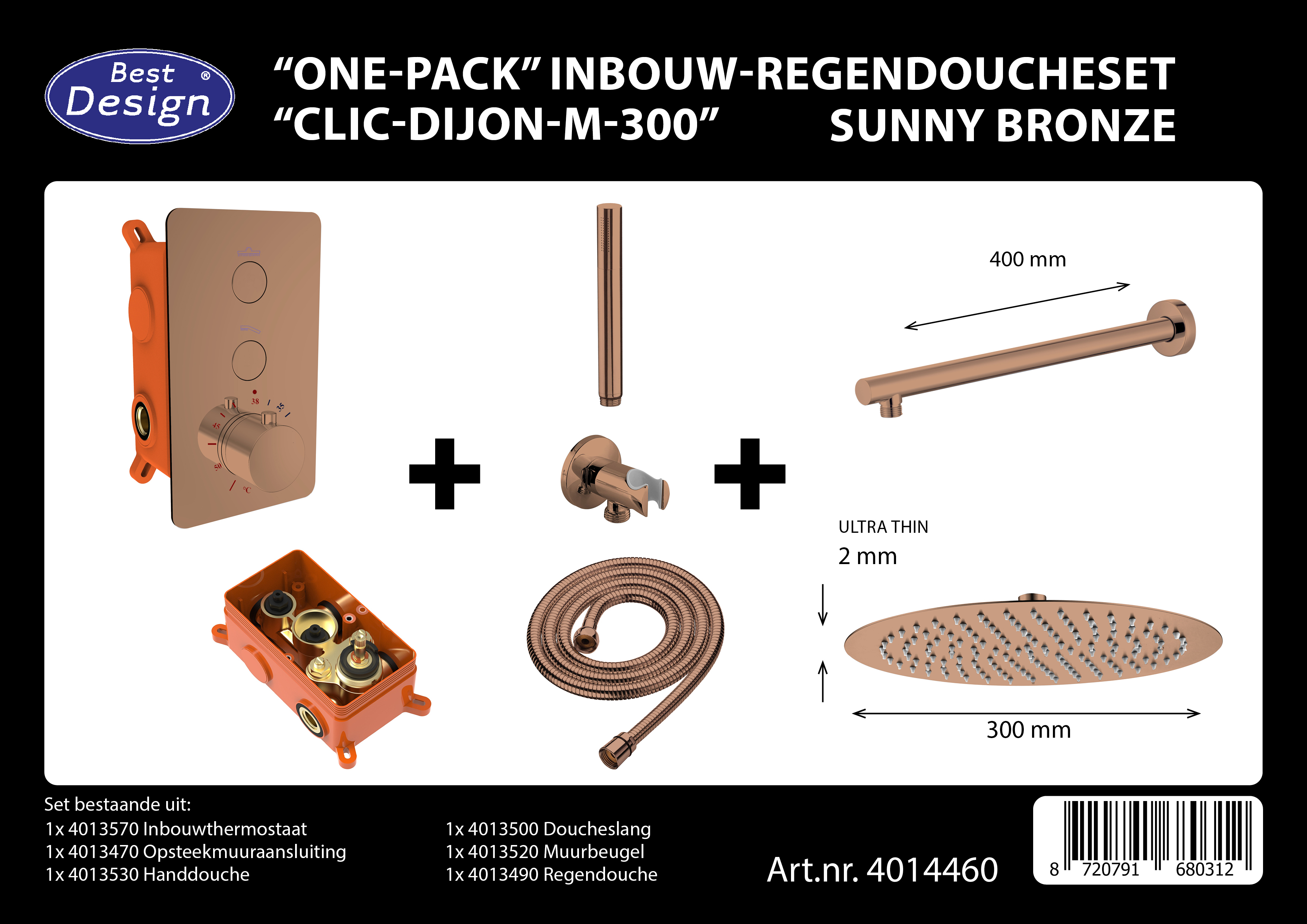 BD - One-Pack inbouw-regendoucheset Clic-Dijon-M-300 Sunny Bronze