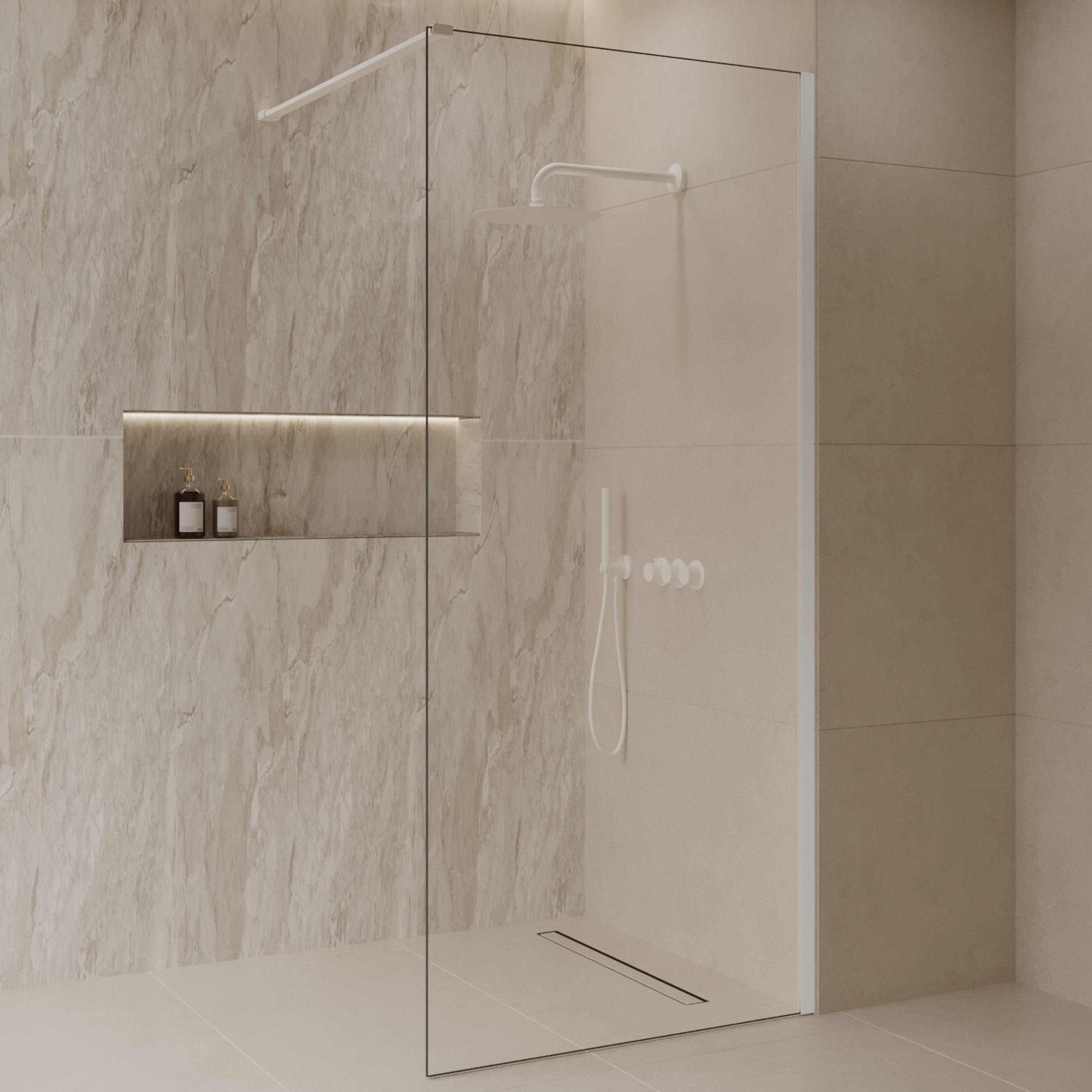 BD - Dalis -1200-White' inloopdouche NANO 8mm glas mat-wit