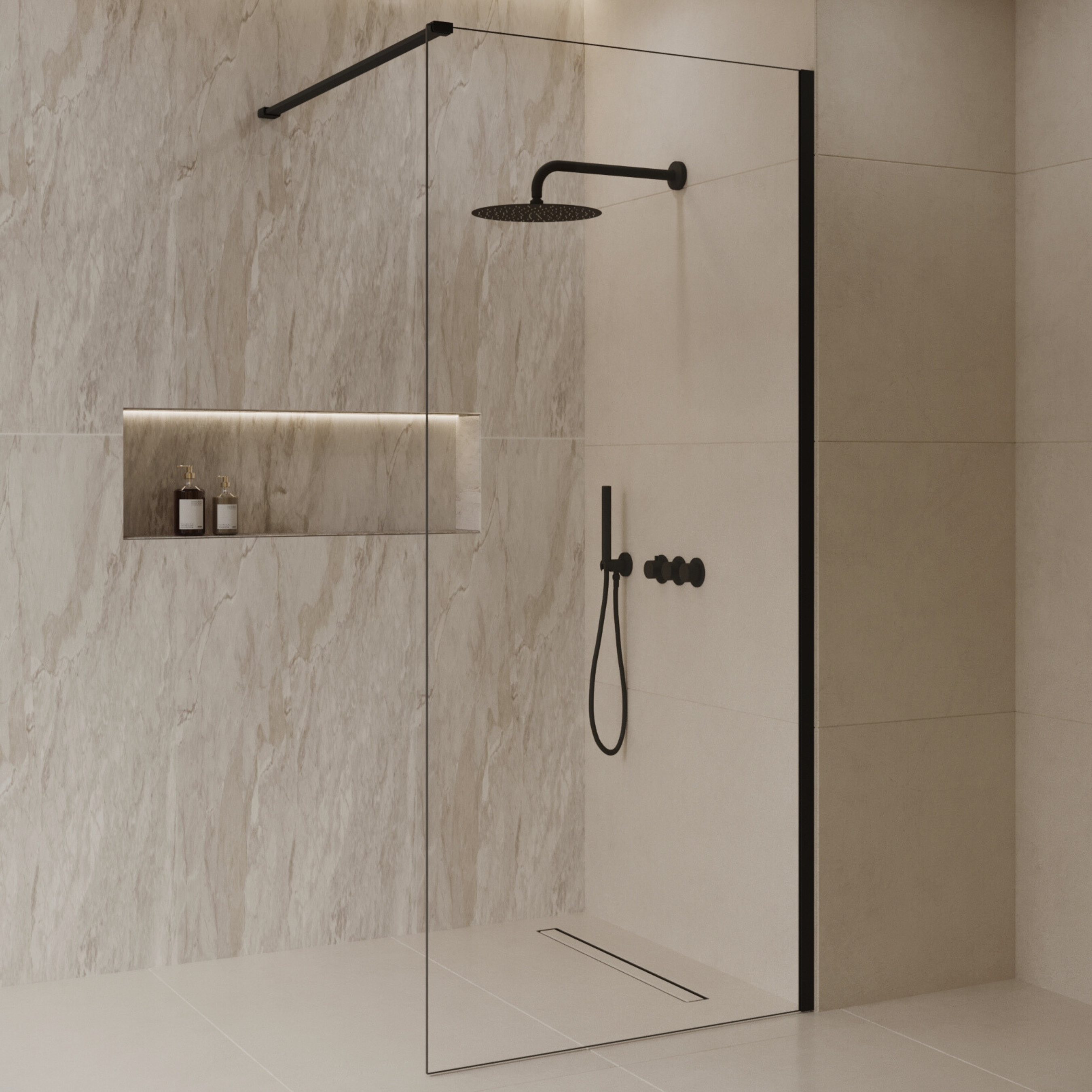 BD - Dalis -1100-Nero' inloopdouche NANO 8mm glas mat-zwart