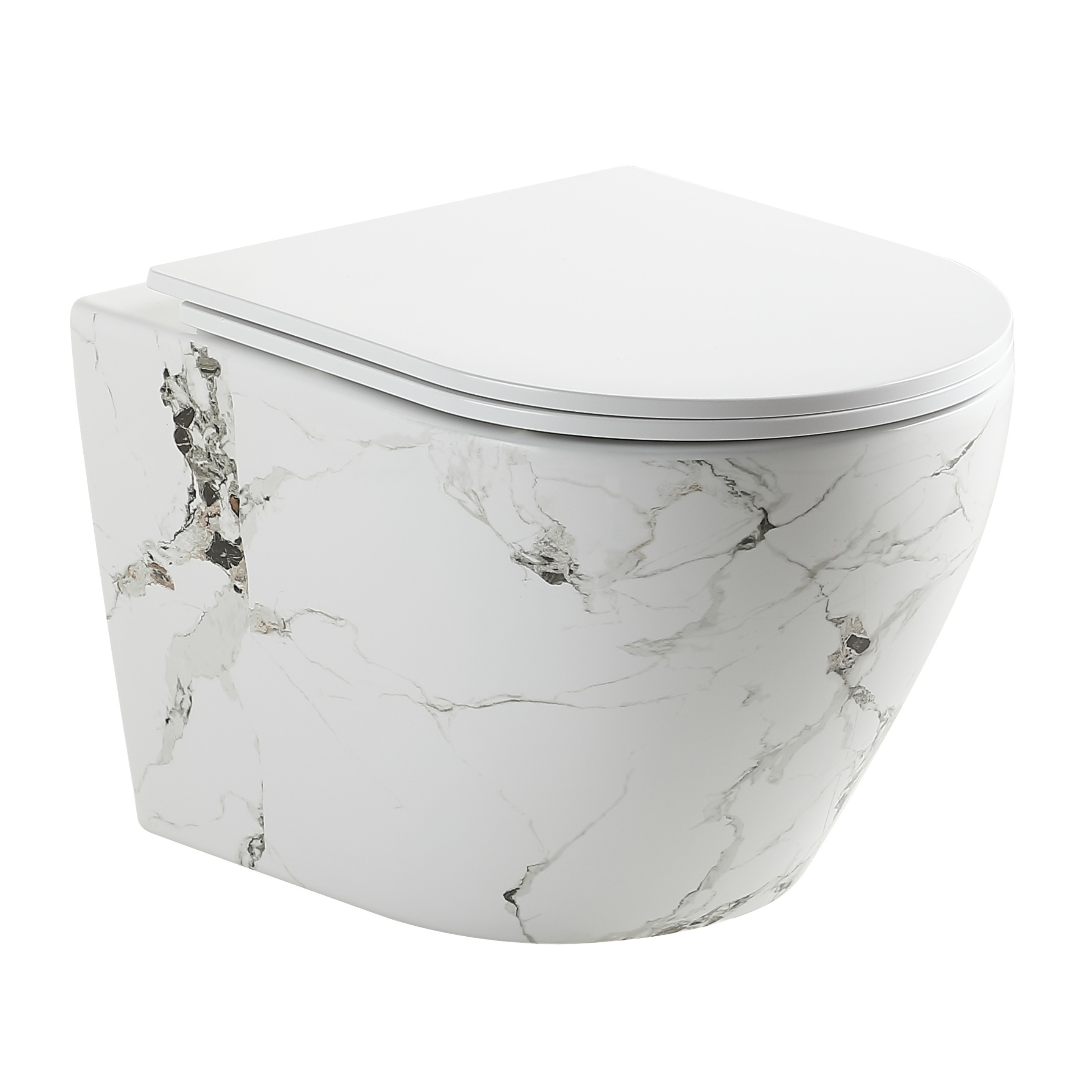 BD - Zeus-49 wandcloset zonder spoelrand incl. zitting Glans-wit marmer-look