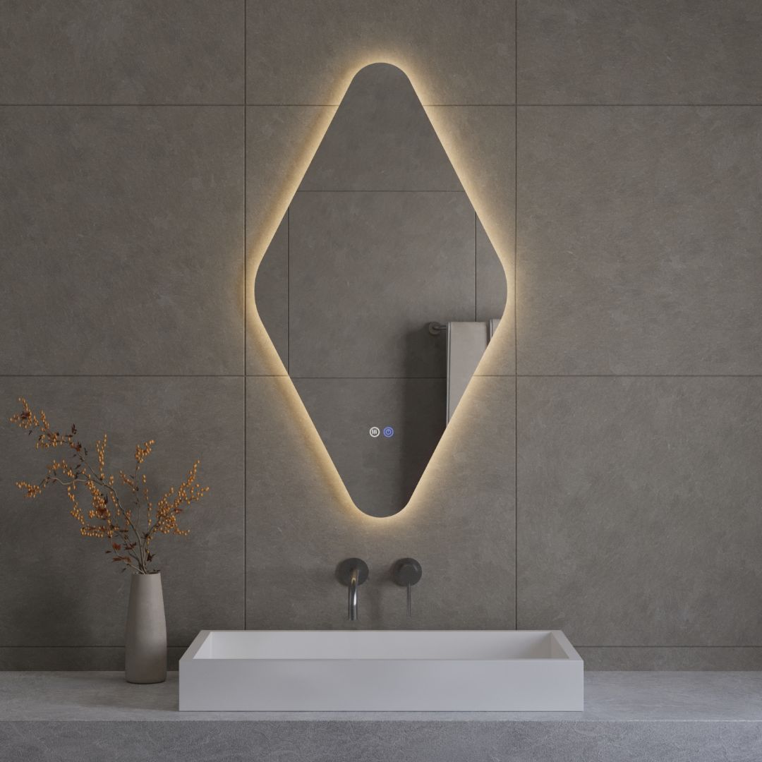 BD - Wieber ruitvorm spiegel incl.verwarming, 3 kleuren LED verlichting dimbaar 100x50 cm