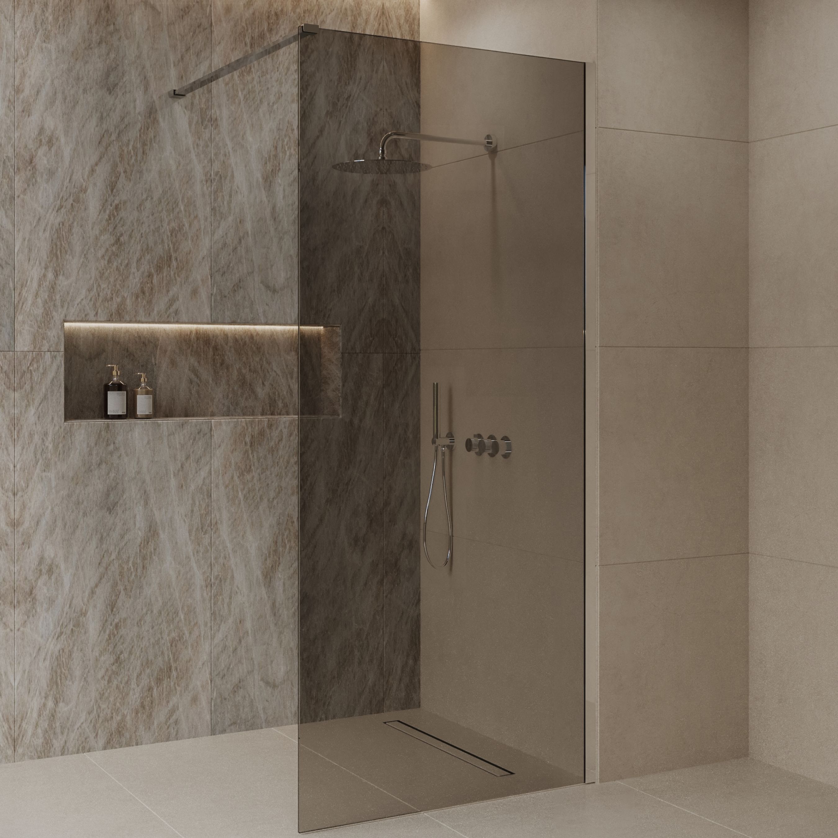 BD - Dalis -1200-Chroom-Mocha' inloopdouche NANO 8mm glas