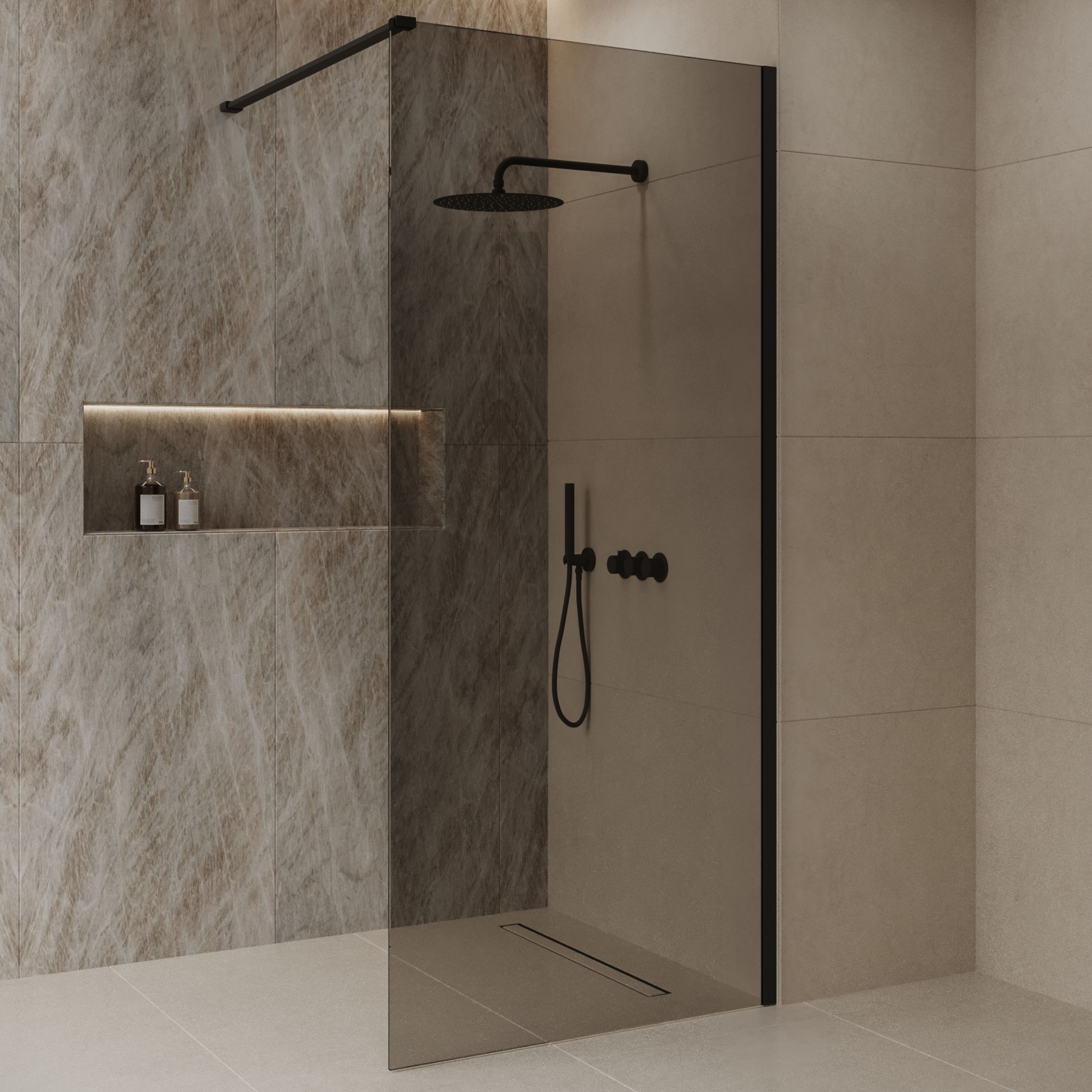 BD - Dalis -900-Nero-Mocha' inloopdouche NANO 8mm glas