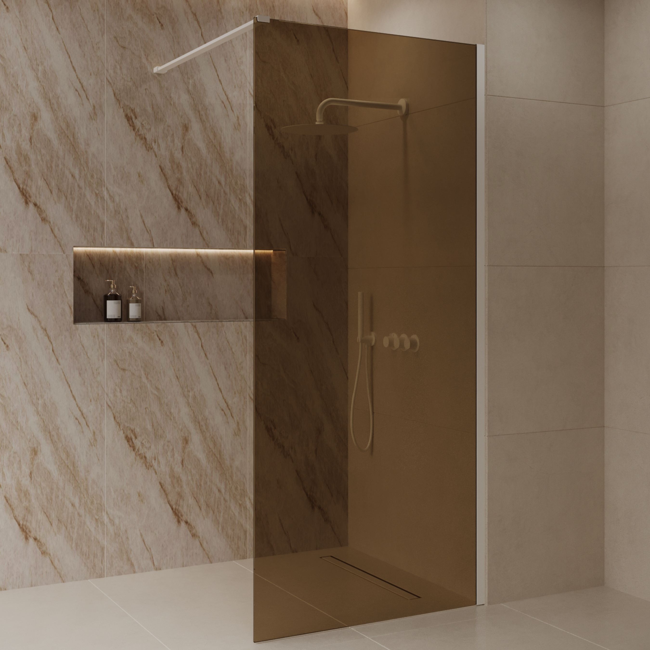 BD - Dalis -1200-White-Amber' inloopdouche NANO 8mm glas