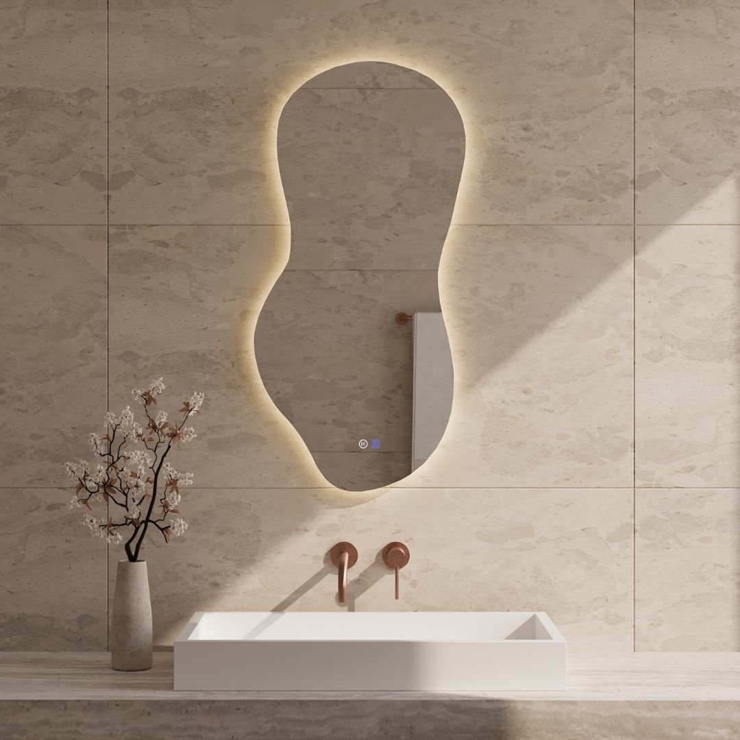 BD - Ziza Organische spiegel incl. verwarming, 3 kleuren LED verlichting dimbaar 100x50 cm